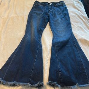 Kancan ultra high rise super flare jeans with frayed hem size 28